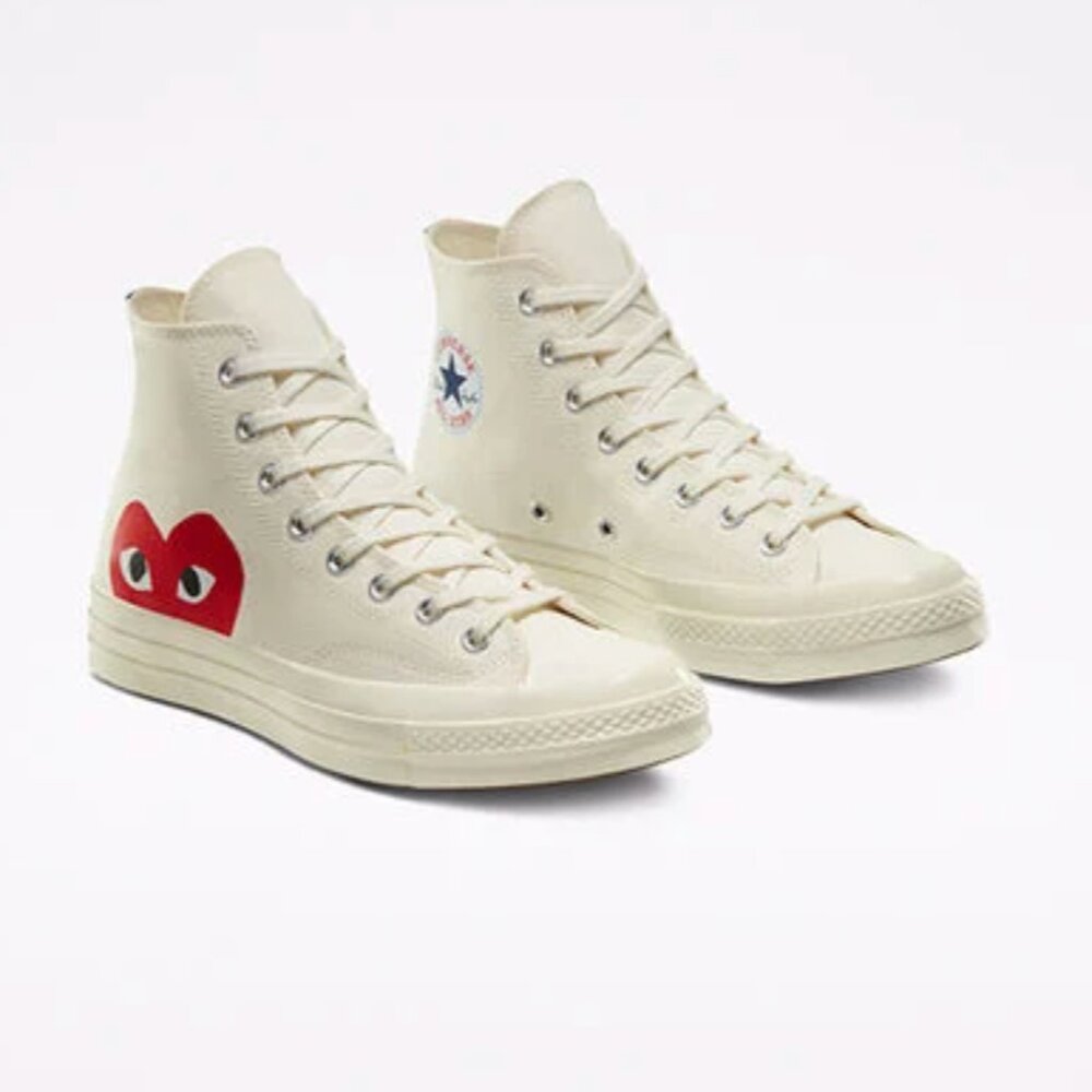 COMME DES GARCONS PLAY Converse High Top Canvas Sneakers- MENS 5 1/2 - WOMANS 7 - Picture 2 of 10
